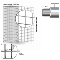 Сварная сетка оцинкованная для клеток яч.25x12х2 мм h1х10м