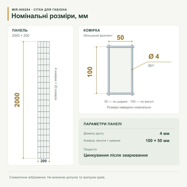Сітка для габіонів оцинкована 2х0,2 вічко 100х50 Ø 4мм (Габіон)