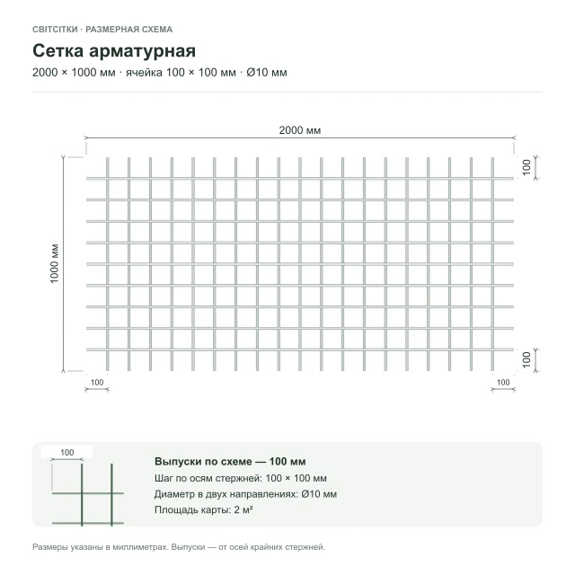 Сетка арматурная 2×1 м, ячейка 100×100 мм, Ø10 мм Сетка арматурная 2×1 м, ячейка 100×100 мм, Ø10 мм