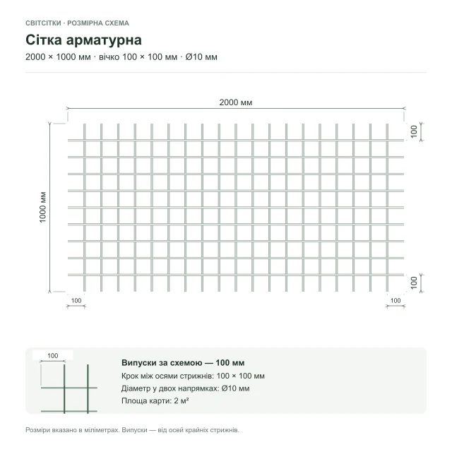 Сітка арматурна 2×1 м, вічко 100×100 мм, Ø10 мм Сітка арматурна 2×1 м, вічко 100×100 мм, Ø10 мм