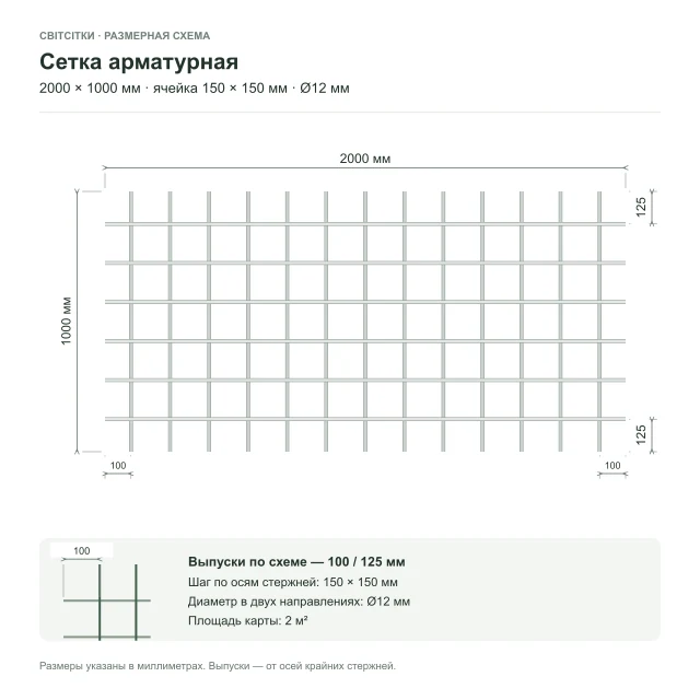 Сетка арматурная 2×1 м, ячейка 150×150 мм, Ø12 мм Сетка арматурная 2×1 м, ячейка 150×150 мм, Ø12 мм