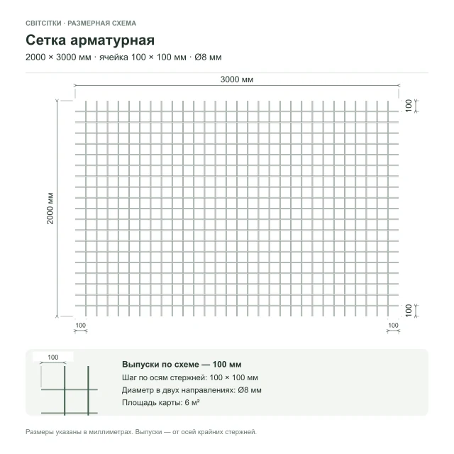 Сетка арматурная 2×3 м, ячейка 100×100 мм, Ø8 мм Сетка арматурная 2×3 м, ячейка 100×100 мм, Ø8 мм