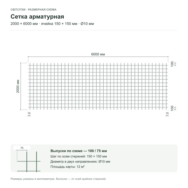 Сетка арматурная 2×6 м, ячейка 150×150 мм, Ø10 мм Сетка арматурная 2×6 м, ячейка 150×150 мм, Ø10 мм